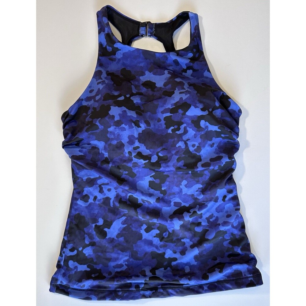 Athleta Maldives Tankini Top 36D DD Blue Camo Underwire Swim Bra